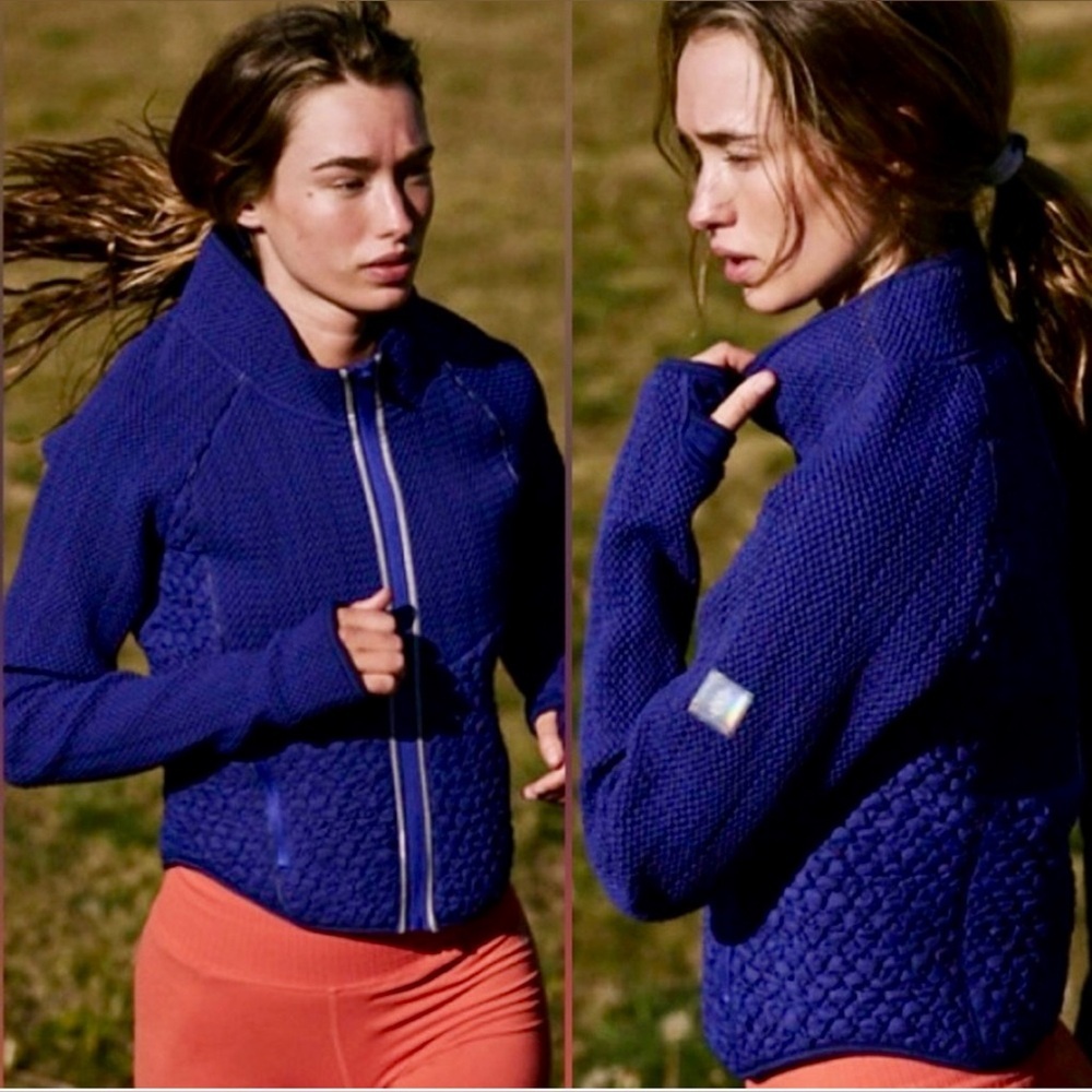 NWT FREE PEOPLE Packable blue athletic runner running outdoor light jacket
